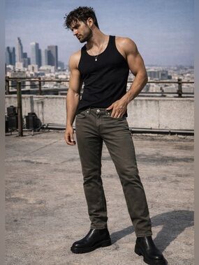 Hudson Byron Slim Straight Jeans Olive Green Size 30 Stretch Denim